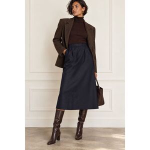 Vintage Country Suburbans Navy Blue Wool Midi Skirt USA